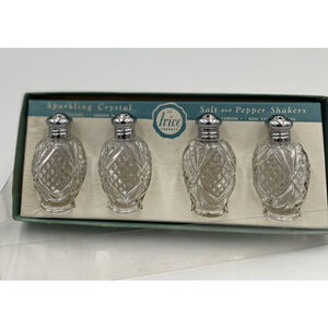 4 Vintage Irice Sparkling 1950s Crystal Salt & Pepper with Chrome Plated Caps